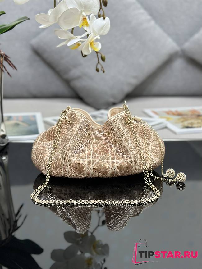 Dior Dream Bucket Bag Dusty Ivory Cannage Cotton with Bead Embroidery Size 26 x 14 x 11 cm - 1