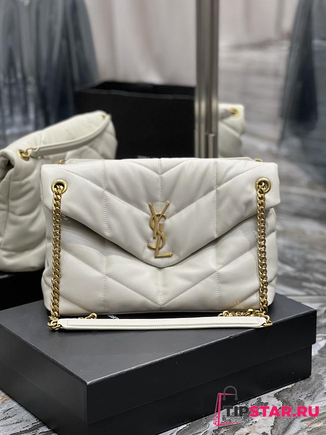 YSL Puffer Medium Chain Bag In Quilted Lambskin Blanc Vintage Size 35 X 23 X 13,5 CM - 1
