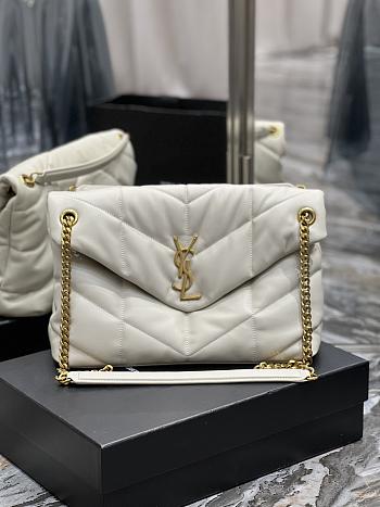YSL Puffer Medium Chain Bag In Quilted Lambskin Blanc Vintage Size 35 X 23 X 13,5 CM