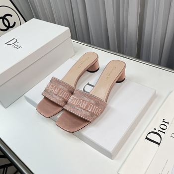 Dior Dway Heeled Slide Rose Des Vents Metallic Thread Embroidered Satin
