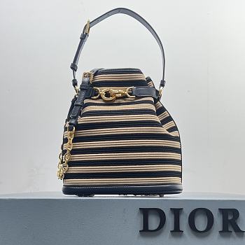 Dior Medium C'Est Bag Natural and Denim Blue Marinière Raffia Size 24 x 10 x 24.5 cm