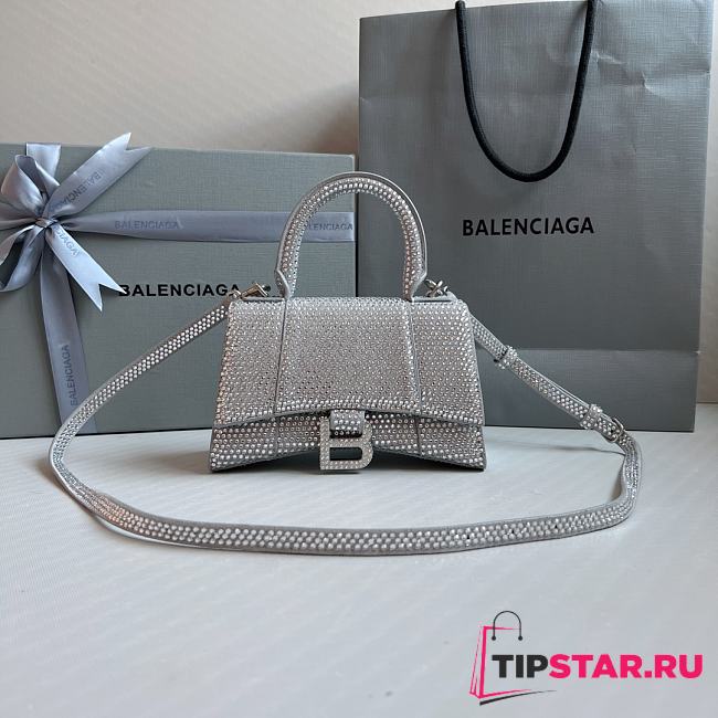Balenciaga Women's Hourglass Xs Handbag With Rhinestones In Grey Size 19x8x13cm - 1