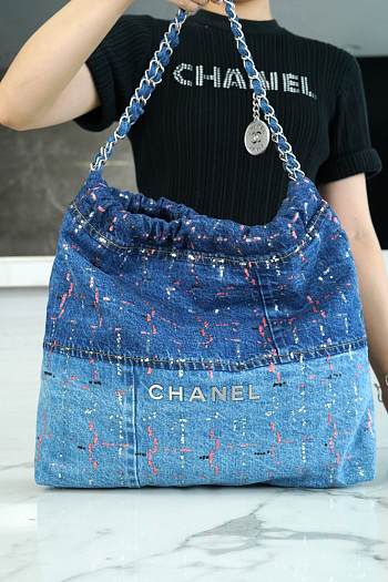 Chanel 22 Handbag Denim Patchwork AS3261 Size 39 × 42 × 8 cm