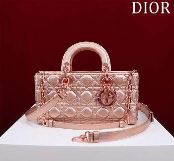 Dior Medium Or Lady D-Joy Bag Pink Iridescent And Metallic Cannage Lambskin Size 26 x 13.5 x 5 cm