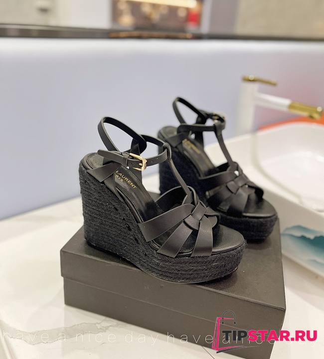 YSL Tribute Espadrilles Wedge In Smooth Leather Black - 1