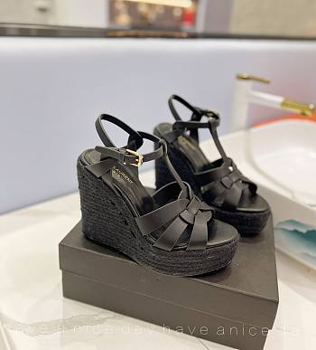 YSL Tribute Espadrilles Wedge In Smooth Leather Black