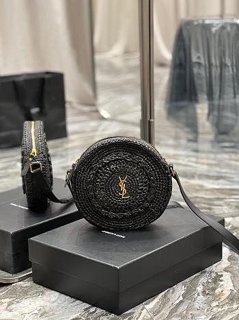 YSL Round Bag In Raffia And Vegetable-Tanned Leather Black Size 21,5 X 21,5 X 4,5 CM