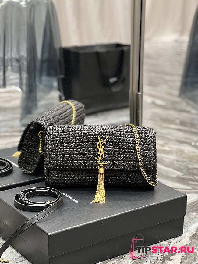 YSL Kate 99 Chain Bag With Tassel In Raffia 604276 Black Size 26 X 13,5 X 4,5 CM - 1