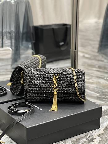 YSL Kate 99 Chain Bag With Tassel In Raffia 604276 Black Size 26 X 13,5 X 4,5 CM