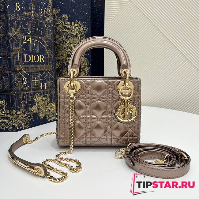 Lady Dior Mini Bag Metallic Dark Gold-Tone Cannage Calfskin Size 17 x 15 x 7 cm - 1
