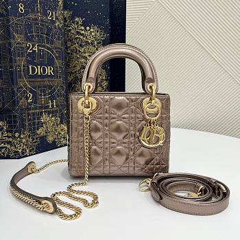 Lady Dior Mini Bag Metallic Dark Gold-Tone Cannage Calfskin Size 17 x 15 x 7 cm