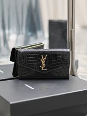 YSL Uptown Large Wallet In Crocodile Embossed Shiny Leather Noir Size 21,5 X 12 X 2,5 CM - 1
