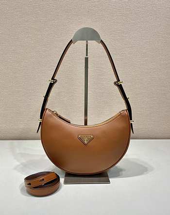 Prada Arqué Leather Shoulder Bag Cognac Size 22.5x18.5x6.5cm