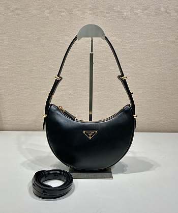 Prada Arqué Leather Shoulder Bag Black Size 22.5x18.5x6.5cm