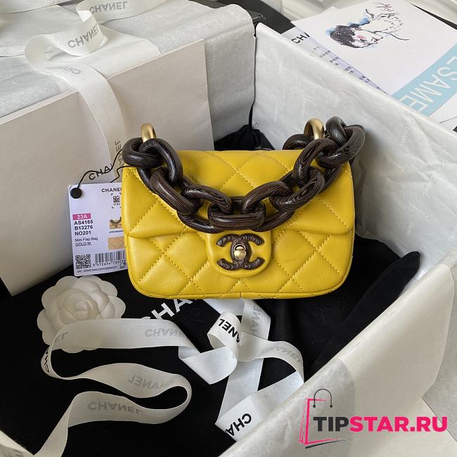 Chanel Mini Flap Bag Lambskin & Wenge Wood Yellow AS4165 Size 11 × 18 × 7 cm - 1