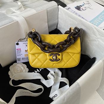 Chanel Mini Flap Bag Lambskin & Wenge Wood Yellow AS4165 Size 11 × 18 × 7 cm