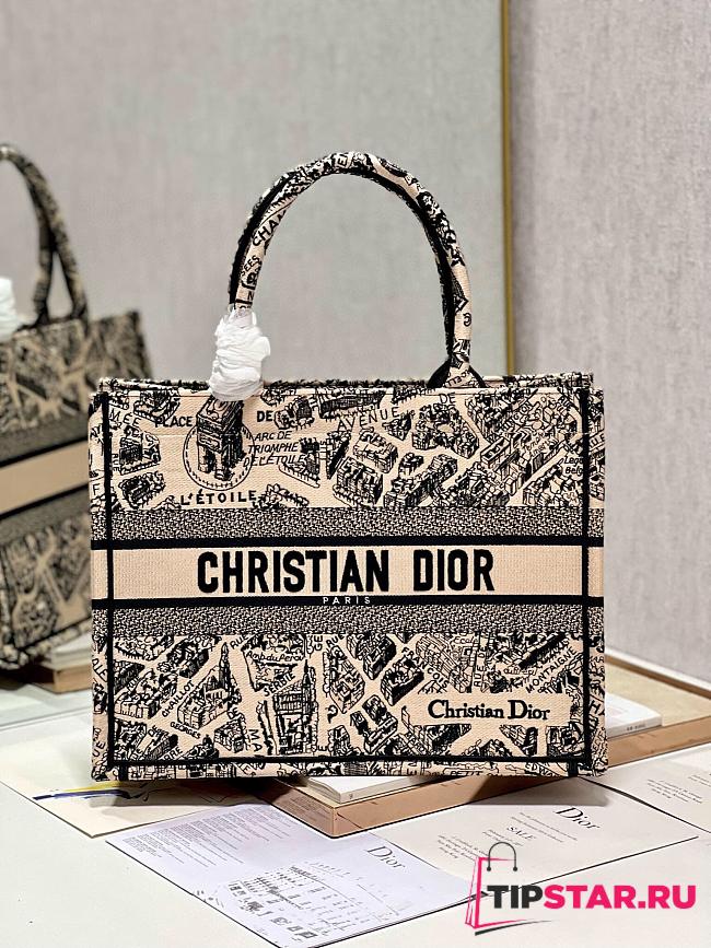 Dior Medium Book Tote Beige and Black Plan de Paris Embroidery Size 36 x 27.5 x 16.5 cm - 1