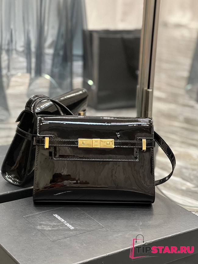 YSL Manhattan Small Shoulder Bag In Patent Leather Black Size 24 X 17.5 X 6 CM - 1