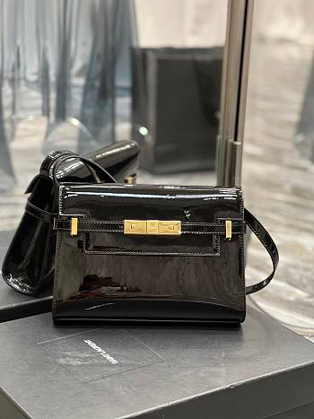 YSL Manhattan Small Shoulder Bag In Patent Leather Black Size 24 X 17.5 X 6 CM