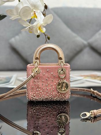 Dior Lady Micro Bag Powder Pink Satin Embroidered with Gradient Beads Size 12 x 10.2 x 5 cm