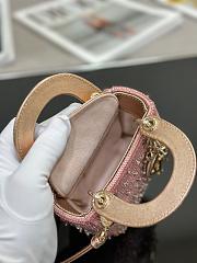 Dior Lady Micro Bag Powder Pink Satin Embroidered with Gradient Beads Size 12 x 10.2 x 5 cm - 5
