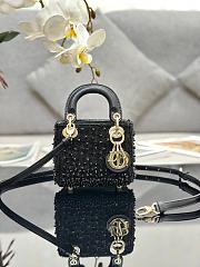 Dior Lady Micro Bag Black Satin Embroidered with Beads Size 12 x 10.2 x 5 cm - 1
