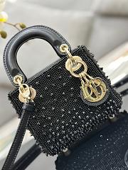 Dior Lady Micro Bag Black Satin Embroidered with Beads Size 12 x 10.2 x 5 cm - 2