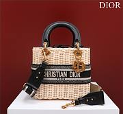Dior Medium Lady Bag Natural Wicker and Blue Dior Oblique Jacquard Size 24 x 20 x 11 cm - 1