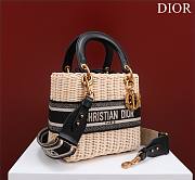 Dior Medium Lady Bag Natural Wicker and Blue Dior Oblique Jacquard Size 24 x 20 x 11 cm - 2