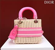 Dior Medium Lady Bag Natural Wicker And Fluorescent Pink Dior Oblique Jacquard Size 24 x 20 x 11 cm - 4