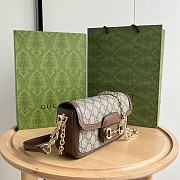 Gucci Horsebit 1955 Shoulder Bag Beige Ebony GG Size 24*13*5cm - 5