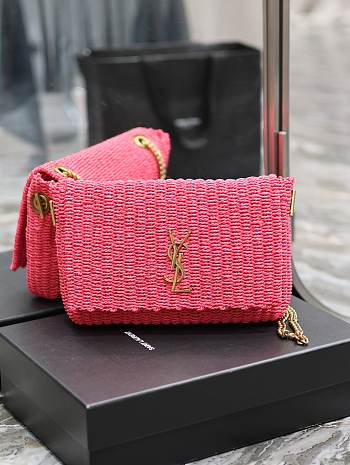 YSL Kate Medium Supple Chain Bag In Raffia Neon Pink Size 28,5 X 20 X 6 CM