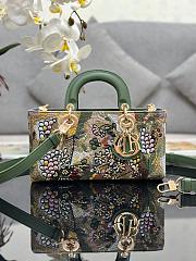 Dior Medium Lady D-Joy Bag Green Multicolor Lily and Bead Embroidery Size 26 x 13.5 x 5 cm - 1