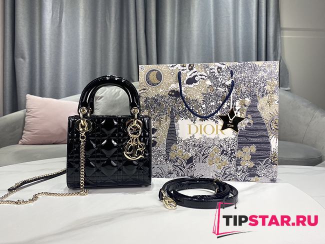 Dior Mini Lady Bag Black Patent Cannage Calfskin Size 17 x 15 x 7 cm - 1
