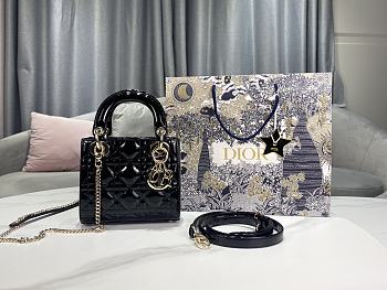 Dior Mini Lady Bag Black Patent Cannage Calfskin Size 17 x 15 x 7 cm
