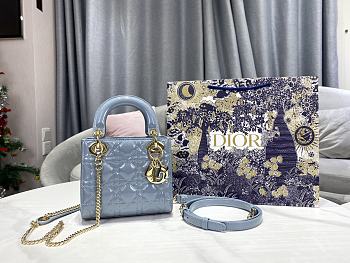 Dior Mini Lady Bag Blue Patent Cannage Calfskin Size 17 x 15 x 7 cm