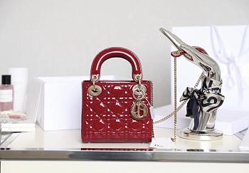 Dior Mini Lady Bag Cherry Red Patent Cannage Calfskin Size 17 x 15 x 7 cm