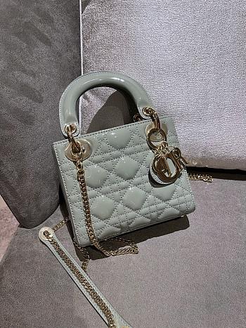 Dior Mini Lady Bag Gray Stone Patent Cannage Calfskin Size 17 x 15 x 7 cm