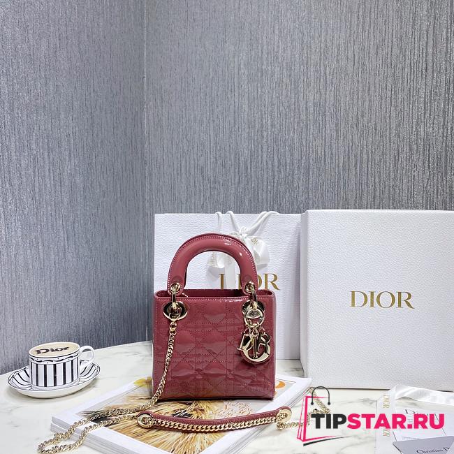 Dior Mini Lady Bag Peony Pink Cannage Patent Calfskin Size 17 x 15 x 7 cm - 1