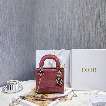 Dior Mini Lady Bag Peony Pink Cannage Patent Calfskin Size 17 x 15 x 7 cm