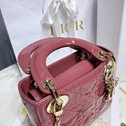 Dior Mini Lady Bag Peony Pink Cannage Patent Calfskin Size 17 x 15 x 7 cm - 3