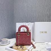 Dior Mini Lady Bag Peony Pink Cannage Patent Calfskin Size 17 x 15 x 7 cm - 2