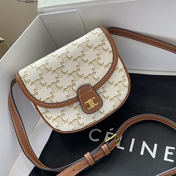 Celine Mini Besace In Triomphe Canvas And Calfskin White Size 15 X 11 X 4 CM