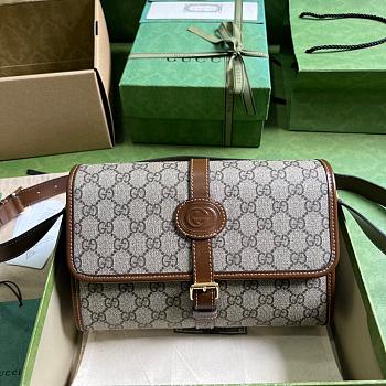 Gucci GG Messenger Bag With Interlocking G Brown Size 25.5x17x8 cm