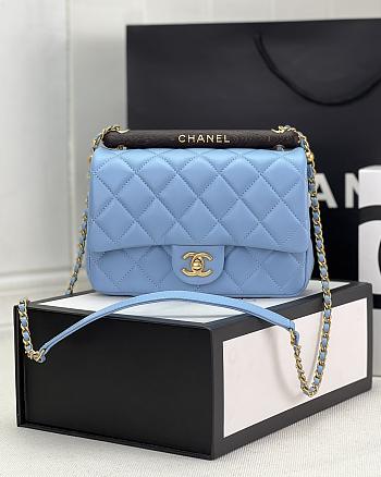 Chanel Small Flap Bag With Top Handle AS4151 Blue Size 13.5 × 21 × 6 cm
