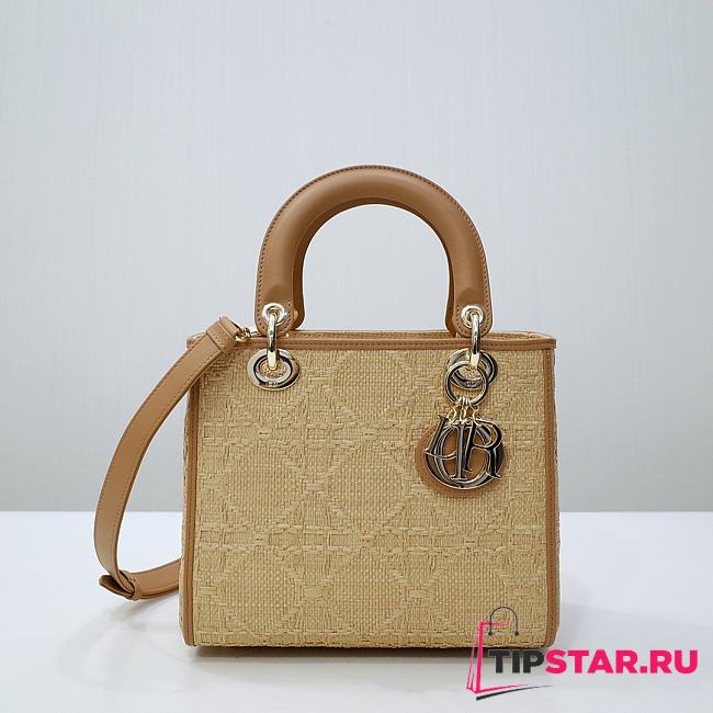 Medium Lady Dior Bag Natural Cannage Raffia Size 24 x 20 x 11 cm - 1