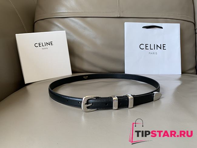 Celine Small Western Belt In Taurillon Leather Black And Silver 1.8cm - 1