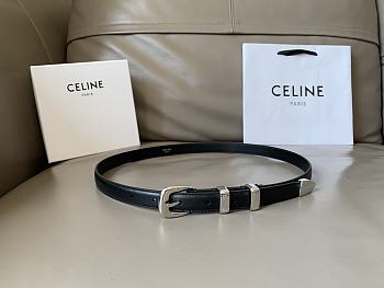 Celine Small Western Belt In Taurillon Leather Black And Silver 1.8cm