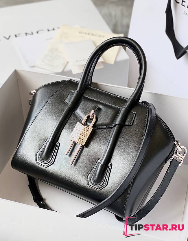 Givenchy Mini Antigona Lock Bag In Box Leather Black & Silver Hardware Size 29x18x13 cm - 1