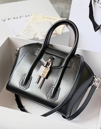 Givenchy Mini Antigona Lock Bag In Box Leather Black & Silver Hardware Size 29x18x13 cm